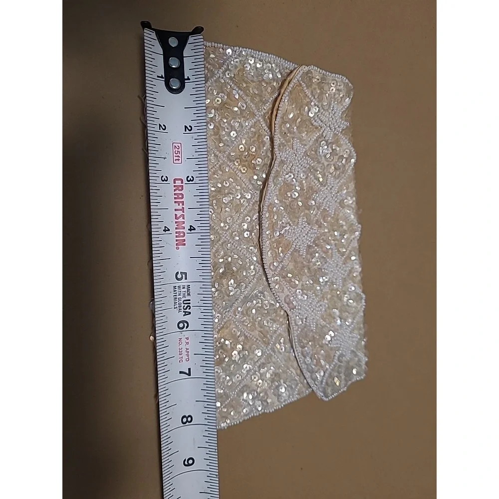 Vintage Ivory Cream Evening Bag Purse‎ Sequin Beaded Clutch 8